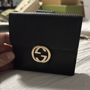 Gucci Black Leather Wallet with Gold Logo